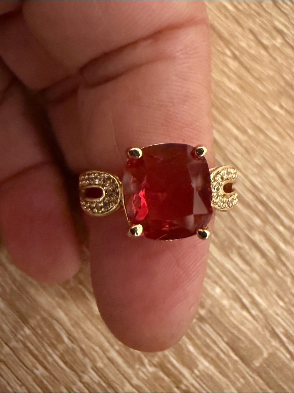 Gold Ring with Cushion Red Gemstone